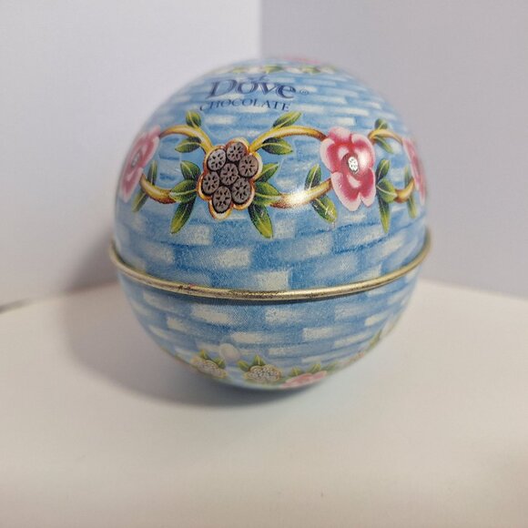 Dove Chocolate Decorative Floral Tin Egg Storage Box 5" Basketweave Litho - Picture 12 of 15